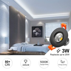 inShareplus 2 Inch LED Downlight, 3W Recessed Lighting COB Dimmable, 5000K Daylight White, CRI80, Black Trim, LED Ceiling Lights with LED Driver, 6 Pack