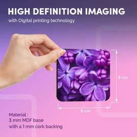 Destination Vinyl ltd Great Coasters (Set of 4) Square - Purple Lilac Violet Flowers Drink Glossy Coasters/Tabletop Protection for Any Table Type #3417