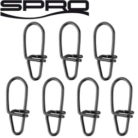 Spro Matt Black Secure Snap - 7 Snaps for Spin Fishing, Hanger for Spin Fishing, Pike Swivels, Predatory Fish Swivels, Steel Leader, Size/Load Capacity: Size 4 / 55 kg