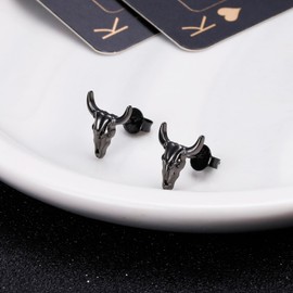 Yearace Black Gold Western Cow Earrings 925 Sterling Silver Cow Skull Stud Earrings Cowgirl Cowboy Bull Head Skull Stud Earrings Jewelry for women Western Jewelry for Women