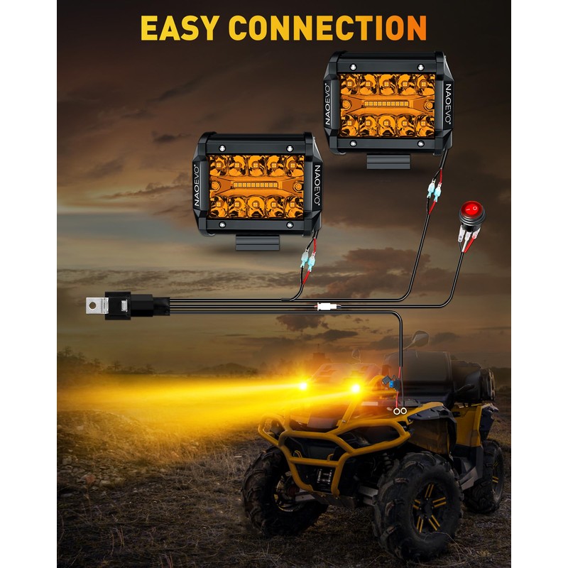 NAOEVO 4 Inch LED Pod Lights, Spot Flood Amber LED