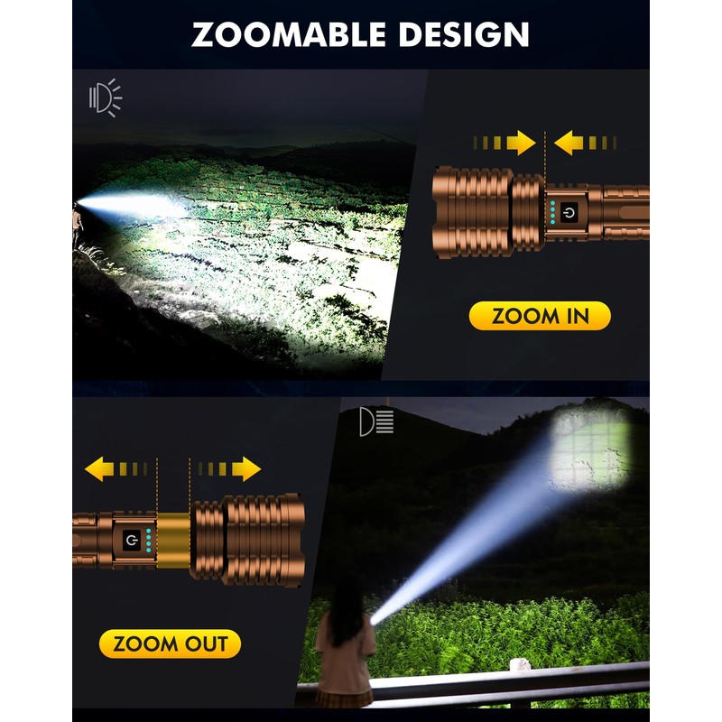 Super Bright LED Flashlight 1800000 High Lumens, Rechargeable Handheld Flashlights