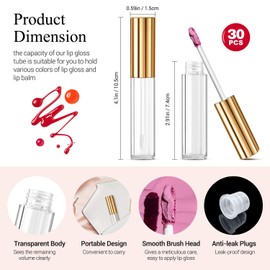 30 Pcs Clear lip Gloss Tube Containers Bulk Wand 10ml Empty Pink Lip Oil Tubes Refillable Lip Balm Bottles with Rubber Insert for DIY Makeup Such as Lip Samples, Homemade Lip Balm (Rose Golden)
