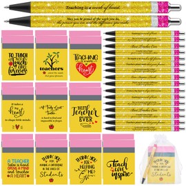 ReliThick 20 Sets Back to School Gifts for Teachers Teacher Pens Mini Notebook Set Teacher Appreciation Gifts Motivational Inspirational Small Journal Glitter Ballpoint Pen for Teachers
