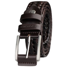 RAK Men's Braided Leather Belt, Handmade Braided Woven Belt for Men Casual Jeans Dress Pants Zinc Alloyed Buckle (BROWN, 110)