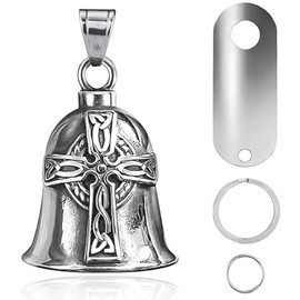 vvag Motorcycle Bell Guardian Angel, Good Luck Biker Bell with Motorcycle Bells Hanger & 2 Key Chain Rings, Motorcycle Accessories for Men Women Guard Riding Safety (Cross)