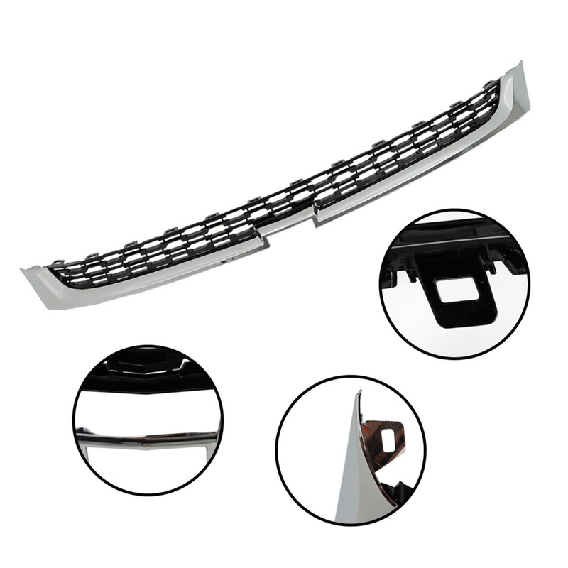 TJHSM 3Pcs Front Bumper Grille Black with Chrome Trim Set