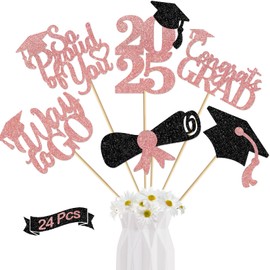 24Pcs Graduation Centerpieces for Tables 2024 Graduation Centerpiece Sticks Class of 2024 Centerpiece Sticks for Graduation Table Decorations Graduation Decorations 2024 (rose gold)