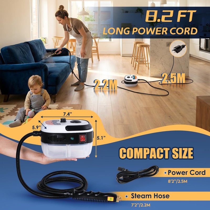 Hapyvergo 2500W Handheld Steam Cleaner, Pressurized Steam Cleaning Machine with