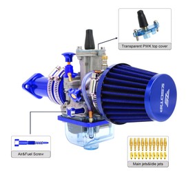 YWLUWEI PWK 28mm Carburetor Kit 75cc to 125cc 2T 4T Carburetor With Air Filter Intake Pipe Manifold Main Jets Idle Jets For Mini Bike Go Kart Parts Racing (Blue, 28mm)