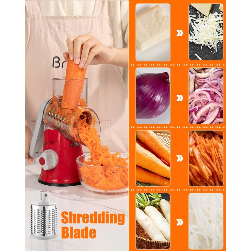 Brigii Rotary Cheese Grater Hand Crank, Cheese Shredder with 3
