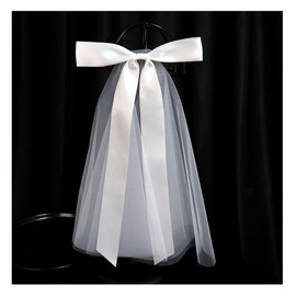 SHTGOI Bridal Veil Wedding Veil Silk Bow Short Veil Bridal Tulle Veil Girls Wedding Hair Accessories Bow Short Veil for Birthday Christmas Party Decoration Pure White