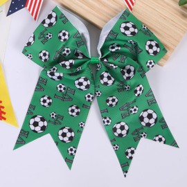 12 PCS Softball Soccer Cheer Bows, Sparkly Rugby Hair Bows with Elastic Hair Ties Accessories for Teens Girls Women Cheerleading Softball Competition Sports (Green Soccer)