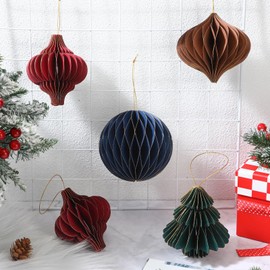 Namalu 12 Pcs Christmas Honeycomb Ornaments Balls Glitter Edge Christmas Tree Decorations Xmas Hanging Paper Ornament for Vintage Christmas Tree Holiday Home Party Decor (Multicolor)