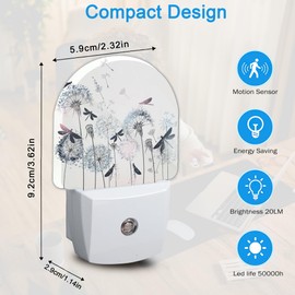 YESPOAK Night Light -Retro Dandelions Dragonflies Plug-in Night Lights with Dusk-to-Dawn Sensor for Bedroom, Bathroom and Living Room for Women/Girls Gift