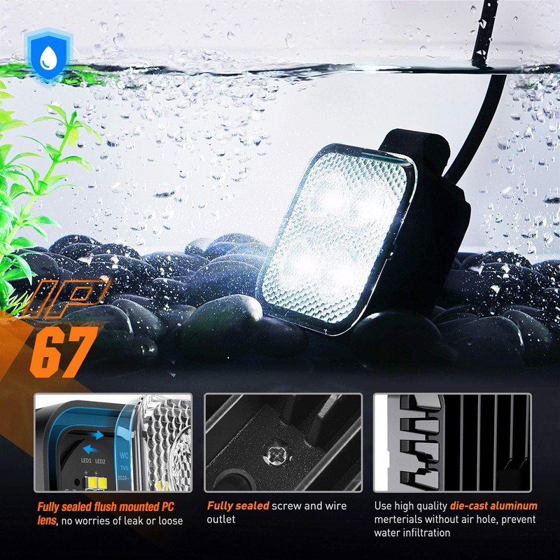 Nilight 2 PCS 3 Inch LED Pods Square 1500LM Built-in
