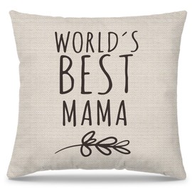 PUHEI Mama Gifts Pillow Covers 18x18, Best Mom Gifts for Mother's Day Birthday from Daughter Son, World's Best Mama Decorative Throw Pillow Cover for Home Bedroom Living Room Couch Bed
