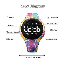 Digital Waterproof Pedometer Watch, Fitness Tracker, Step Counter, Distance, Vibrating alarm clock, Stopwatch, Great Gift for for Kids Childrens Teen Girls Boys Women (Colorful White)