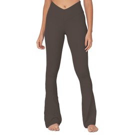 Sunzel Mini Flare Leggings for Women V Crossover Mid Rise Workout Flared Yoga Pants with Tummy Control and Wide Leg 32" Seal Brown X-Small