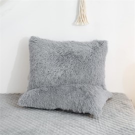 Faux Fur Throw Pillow Covers, Fluffy Soft Fuzzy Decorative Pillow Cases Cute Pillowcases for Home Bedroom Living Room, Zipper Closure, Set of 2 (Gray, Standard 20"x 26")