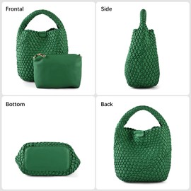 Woven Bag for Women Vegan Leather Tote Bag Travel Handbag and Purse Retro Handmade Trending Hobo Bag (Green)