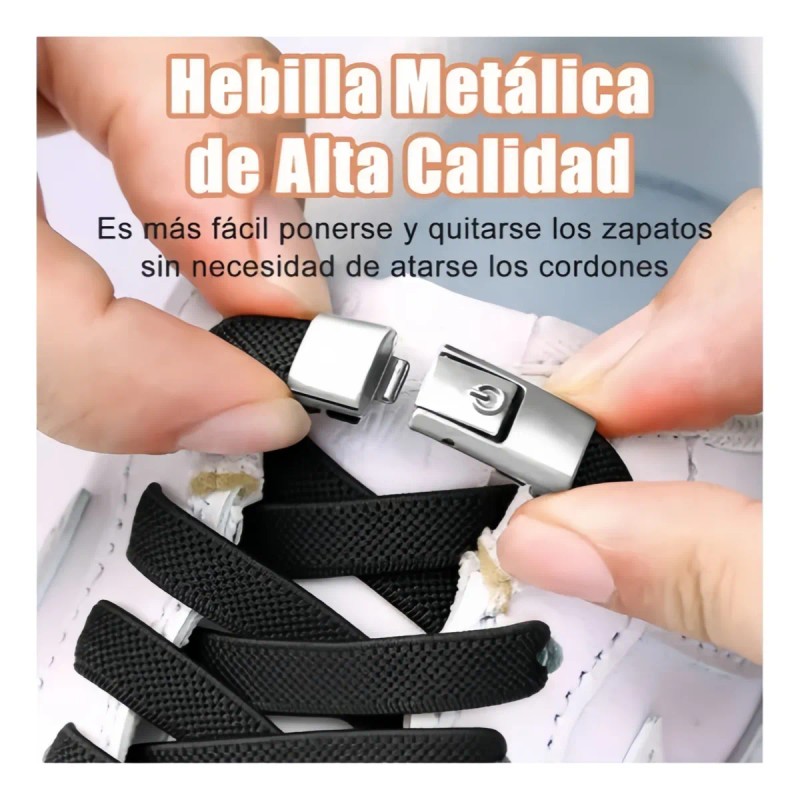 6 Pares Agujetas Sin Nudo Elásticas Hebilla Metal Para Tenis