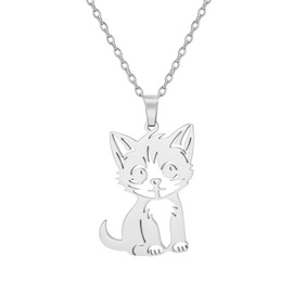 EUEAVAN Cat Necklace for Women Silver Kitten Pendant Cute Animal Accessories Jewelry Friendship Gifts for Cat Lovers (cute cat silver 2)