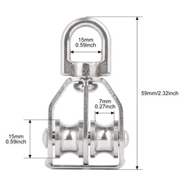 2PCS M15 Double Pulley Snatch Block 304 Stainless Steel Lifting Crane Swivel Hook