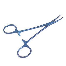 OdontoMed2011 Mosquito Hemostat Forceps 5" Curved Locking Clamps Serrated Full Blue Color Stainless Steel Forcep