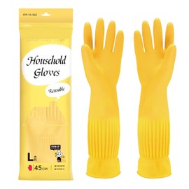 YONG-SHENG Cleaning Glove, Kitchen Dishwashing Glove, Heavy Duty Rubber Gloves, Waterproof Gloves, Non-slip and Corrosion-Resistant, Suitable for Housework Cleaning (Yellow, 45CM M)