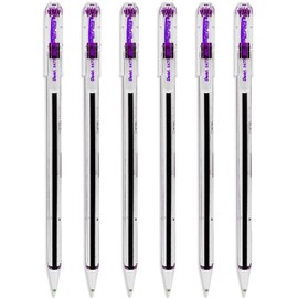 Pentel Superb Ballpoint Pen Ball Point Pens 0.7mm Nib Tip 0.25mm Line Width Fine Line Refillable Ink BK77 - Pack Of 6 - Violet