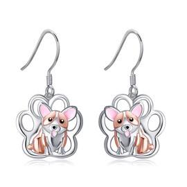 Corgi Earrings Sterling Silver Dog Paw Print Dangle Earrings Corgi Valentines Day Jewellery Gifts for Women Dog Lovers