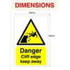 Danger cliff edge keep away sign - 1.2mm Rigid plastic