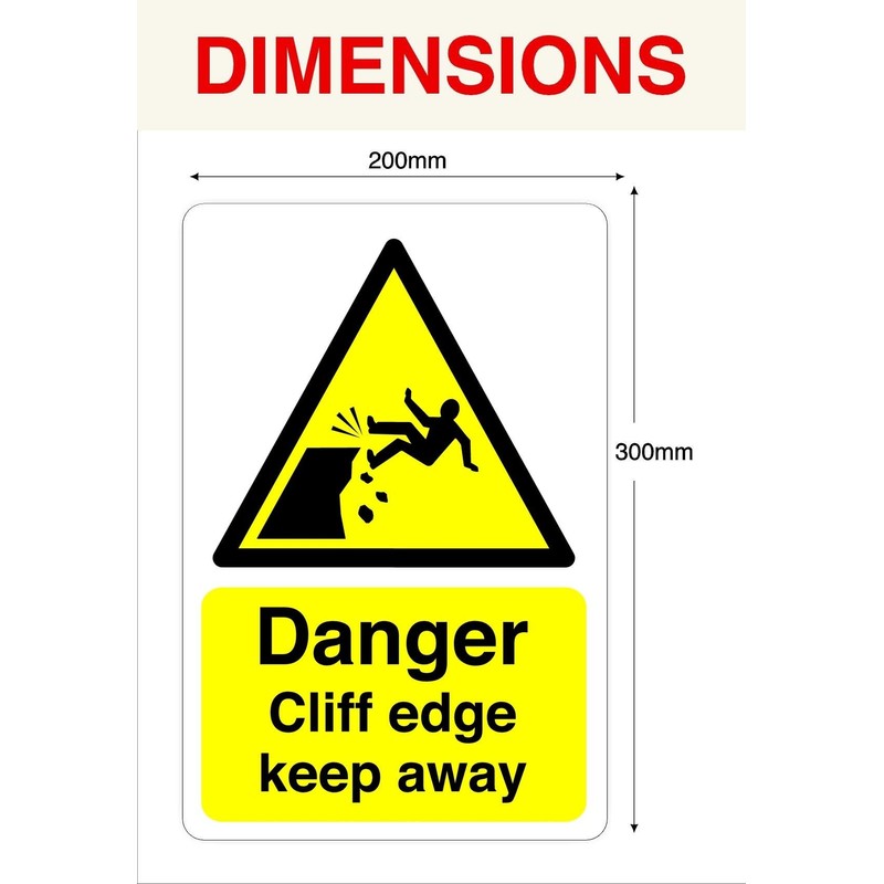 Danger cliff edge keep away sign - 1.2mm Rigid plastic