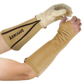 Arm Chaps Leather Protective Sleeves Arm Guard - Prevent Cuts, Scratches & Bruises - Genuine Cowhide - Ideal for Gardening & Construction - Left & Right Form-Fitting. Tan (1 Pair/Small).