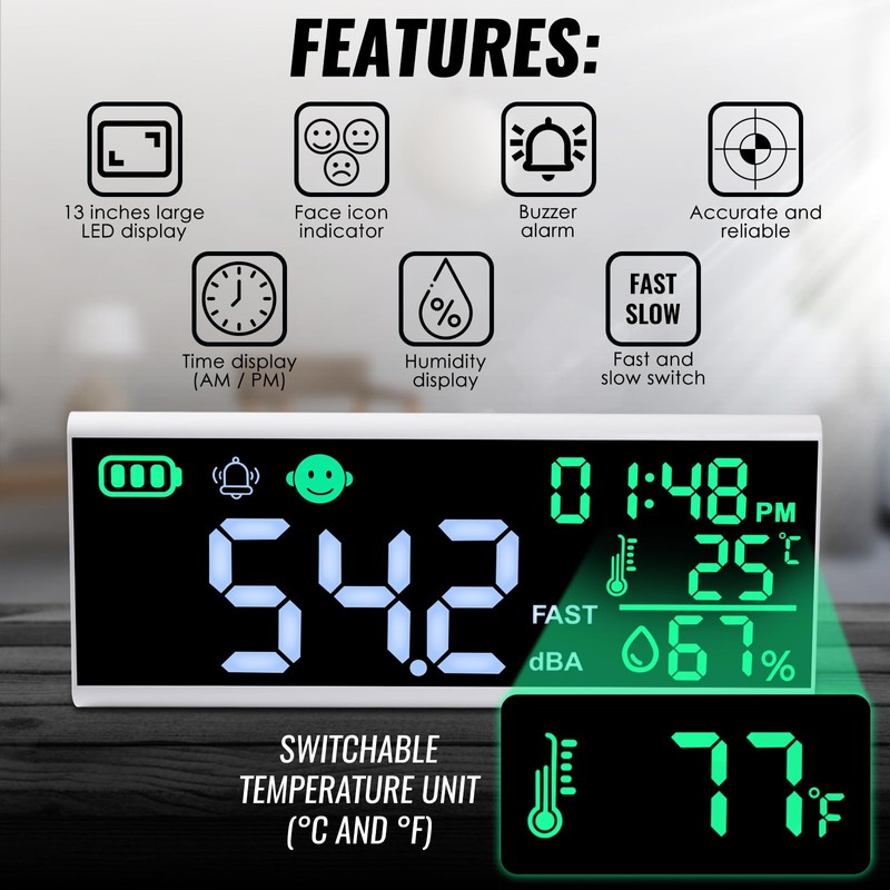 Decibel Meter 30~130dB Sound Level Meter, 13 inches LCD Display