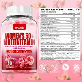 ZEGBALP Sugar-Free Womens Multivitamin 50 Plus Gummies with Calcium, Magnesium, Zinc, Vitamin A, C, D3, E, K2, B Complex, Folate, Biotin - Multi Vitamins & Minerals for Skin, Energy, Immune Support