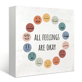 Mtrgdn Inspirational Desk Decor Gifts for Women Coworker,Motivational Quotes Wooden Plaque Sign home table office desk Shelf Fireplace Indoor Decor,Christmas Birthday Gifts,All Feelings are Okay