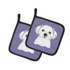 Caroline's Treasures BB1134PTHD Purple Checkered Maltese Pair of Pot Holders