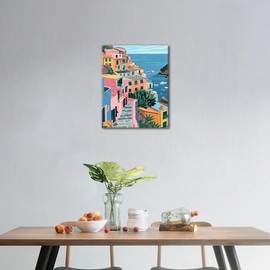 TISHIRON Paint by Numbers Kit for Adults Colorful Houses on The Island of Procida Italy, Paint by Number Kits on Canvas, Paint by Numbers with Brushes, DIY Painting by Numbers 16"x20"(Frameless)