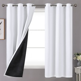 YoungsTex Pure White 100% Blackout Curtains for Bedroom 63 Inches Long 2 Panels, Double Layer Full Room Darkening Thermal Insulated Black Out Window Drapes Grommet, 42 X 63 Inch