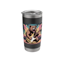 Bear Stuff Bears Playing Guitar Rock Star Rock and Roll Bear Stainless Steel Insulated Tumbler