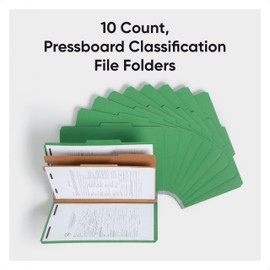 Smead Pressboard Legal Size File Folders with SafeSHIELD Fasteners, 2 Dividers, 2" Expansion, Office Folders, Paper Holder, Green, 10 per Box (19033)