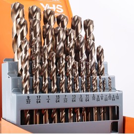 YOHANSEN 29Pcs Cobalt Drill Bit Set (1/16''-1/2''), M35 High Speed Steel, Twist Jobber Length for Hardened Metal, Stainless Steel, Cast Iron, Wood, and Plastics, with Metal Index Storage Box