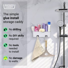 S.B.Weston Shower Caddy - Rust Proof, No-Drilling, No Suction Cups - Easy to Remove Wall Mounted Bathroom Organiser Storage Shelf (White - 2 Pack)