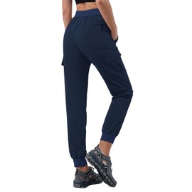 Tallemon Women's 32" Tall Inseam Cargo Joggers Lightweight Hiking Pants Quick Dry Athletic Workout Outdoor Navy Blue, S