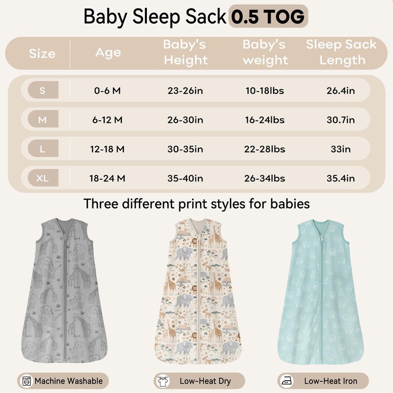 Unnivoll Baby Sleep Sack 6-12 Months 3 Pack 100% Cotton