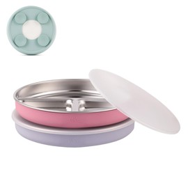 Elk and Friends Platos Divididos de Acero Inoxidable con Funda de Silicona para Bebés y Niños Pequeños | Tapas Incluidas | Succión que se Mantiene en su Lugar | Platos para Cena y Aperitivos | Paquete