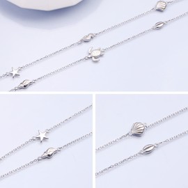 YinShan Anklet for Women S925 Sterling Silver Adjustable Foot Sea Life Turtle Conch Starfish Shell Ankle Bracelet Anklets Beach Jewelry