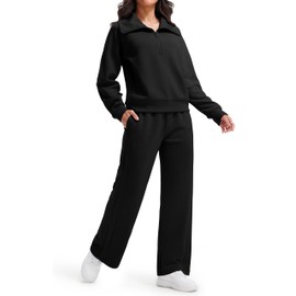 Libin Two Piece Sets for Women Sweatsuit Set Outfits Workout Sweat Suit Two Piece Matching Lounge Sets Fall Winter Travel Vacation Casual Trendy Sweatshirt Sweatpants Pullover, Black L